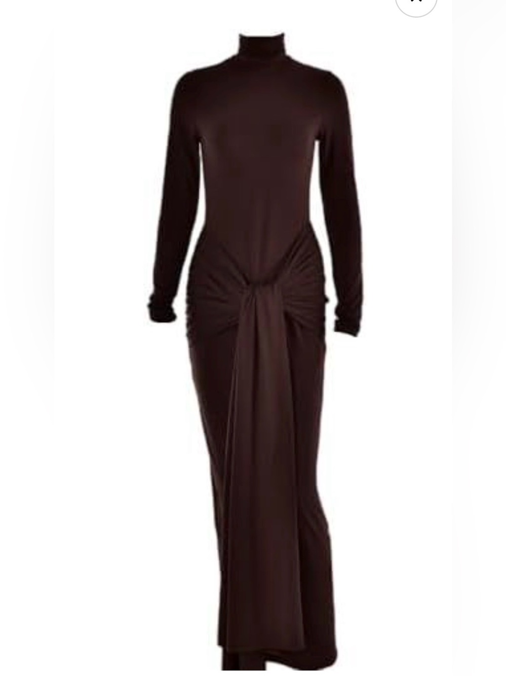 Elegant Mock Neck Brown Long Sleeve Women's Dress
